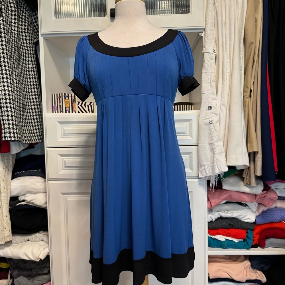 London Times Blue and Black Cuffed Sleeve Sundress